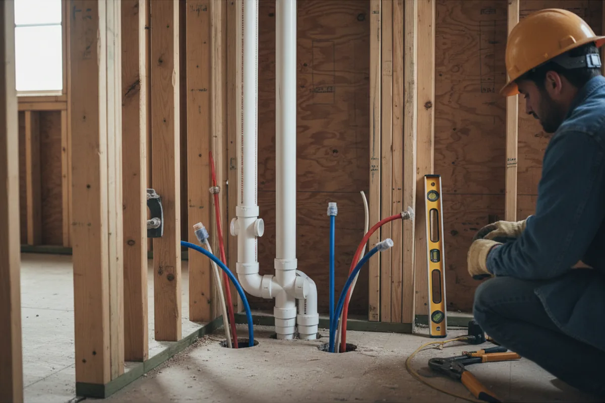 Drain and supply rough-in during Sump Pump Repair in Mc Farland